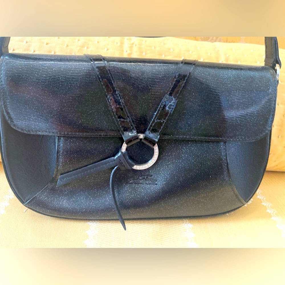 LONGCHAMP black Patton, leather cocktail bag with silver sparkle detailing